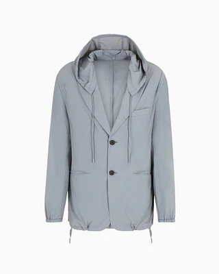 Emporio Armani - Single-breasted hooded blazer stretch nylon, Man, Grey, Size: