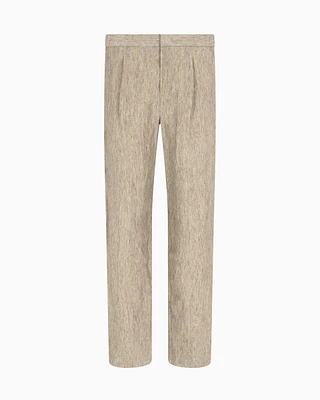 Emporio Armani - Crêpe-effect faded linen trousers with pleats, Man, Brown, Size: