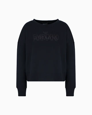 Emporio Armani - Sweatshirt French terry cotton with oversized logo, Woman, Black, Size: