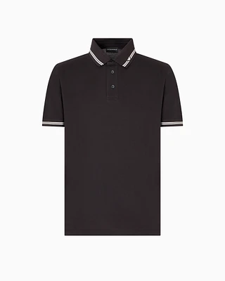 Emporio Armani - Piqué polo shirt with piped collar, Man, Grey, Size: