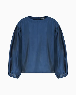 Emporio Armani - Technical muslin blouse , Woman, Blue, Size: