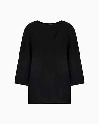 Emporio Armani - Technical cady blouse with laser cuts, Woman, Black, Size: