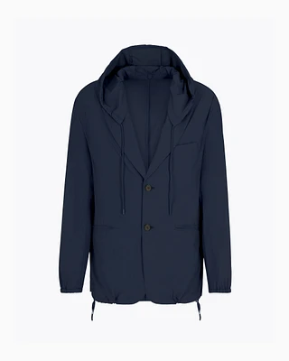 Emporio Armani - Single-breasted hooded blazer stretch nylon, Man, Navy Blue, Size: