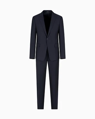 Emporio Armani - Slim-fit, single-breasted, jacquard virgin wool suit with a micro design, Man, Blue, Size: