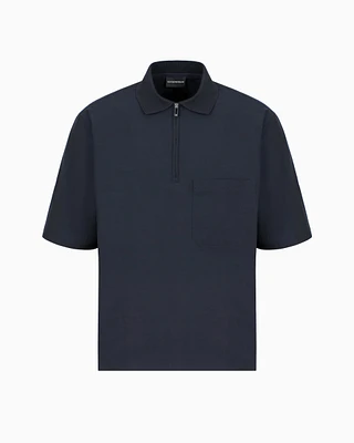 Emporio Armani - Silk and cotton-blend shirt with polo collar, Man, Navy Blue, Size: