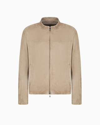 Emporio Armani - Suede goatskin full-zip jacket, Man, Beige, Size: