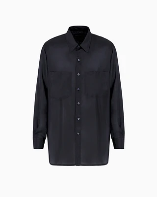 Emporio Armani - Pure silk oversized shirt, Man, Navy Blue, Size: