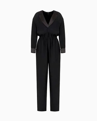 Emporio Armani - Technical cady jumpsuit with satin lapels, Woman, Black, Size: