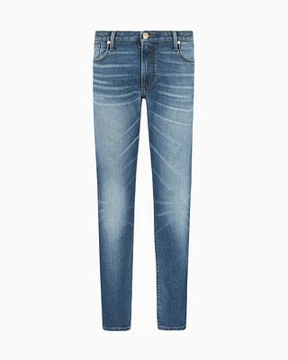 Emporio Armani - J06 Slim-fit, washed denim jeans with whisker lines, Man, Blue, Size: