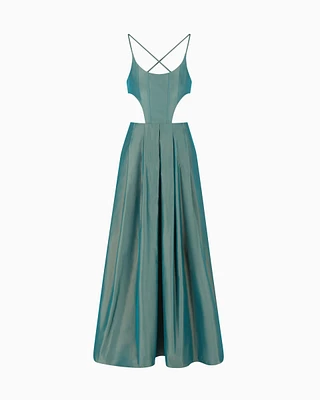 Emporio Armani - Taffeta long dress with cut-out detail, Woman, Green, Size: