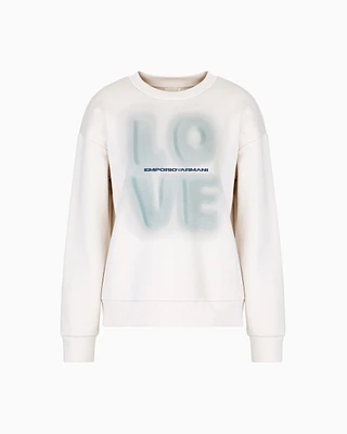 Emporio Armani - ASV sweatshirt with oversized print from the Peace capsule collection, Woman, White, Size: