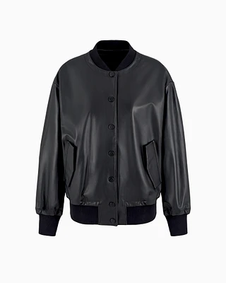 Emporio Armani - Semi-aniline lambskin nappa leather bomber jacket, Woman, Black, Size: