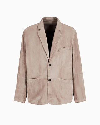 Emporio Armani - Suede goatskin single-breasted jacket, Man, Beige, Size: