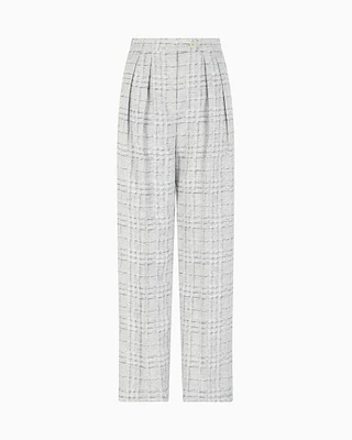 Emporio Armani - Icon check-motif linen-blend trousers with pleats, Woman, Grey, Size: