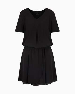 Emporio Armani - Fluid crêpe short dress with gathering and a belt at the waist, Woman, Black, Size: