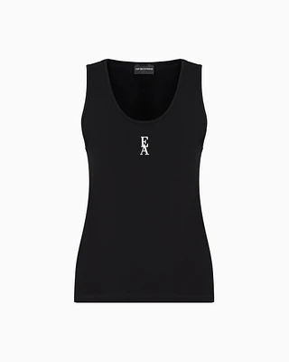Emporio Armani - Stretch cotton jersey top with logo, Woman, Black, Size: