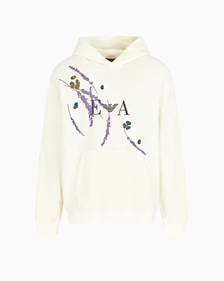 Emporio Armani - ASV JERSEY HOODED SWEATSHIRT WITH FLORAL PRINT AND EMBROIDERY, Man, White, Size: