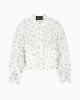 Emporio Armani - Fil coupé fabric blouson with all-over floral motif, Woman, Patterned, Size: