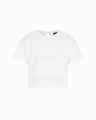 Emporio Armani - Supima interlock jersey fringed T-shirt, Woman, White, Size: