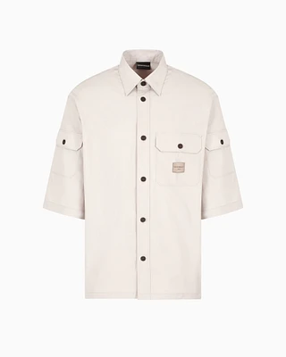 Emporio Armani - Technical fabric shirt with patch pockets and logo patch, Man, Beige, Size: