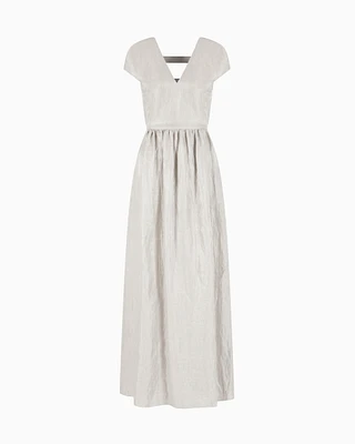 Emporio Armani - Linen V-neck long dress , Woman, Grey, Size: