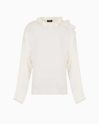 Emporio Armani - Icon silk double georgette blouse with pleats at the neck and shoulders, Woman, White, Size:
