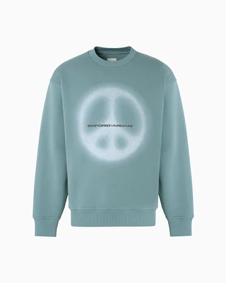 Emporio Armani - ASV sweatshirt with oversized print from the Peace capsule collection, Man, Blue, Size: