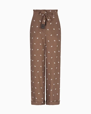Emporio Armani - Belted trousers fil coupé viscose with a geometric motif, Woman, Brown, Size: