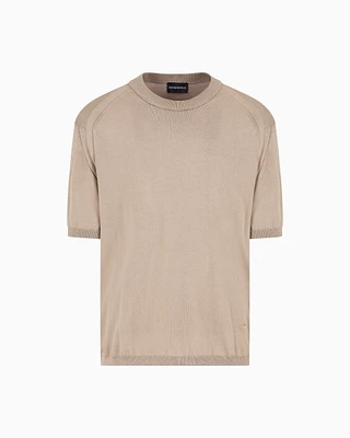 Emporio Armani - ASV Lyocell-blend plain-knit jumper, Man, Beige, Size: