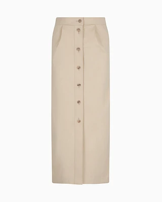 Emporio Armani - Brushed cotton long skirt with buttons, Woman, Beige, Size:
