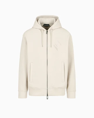 Emporio Armani - ASV Double-jersey hooded sweatshirt with zip and embossed eagle logo, Man, Beige, Size:
