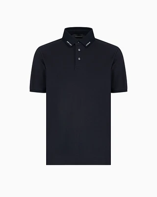Emporio Armani - Jersey polo shirt with logo collar, Man, Navy Blue, Size: