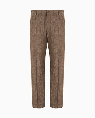 Emporio Armani - Crêpe-effect faded linen trousers with pleats, Man, Brown, Size: