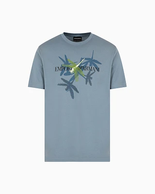 Emporio Armani - ASV Jersey T-shirt with dragonfly print and embroidery, Man, Blue, Size:
