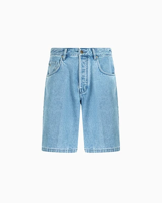 Emporio Armani - Five-pocket washed denim Bermuda shorts, Man, Blue, Size: