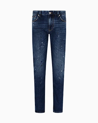 Emporio Armani - J06 slim-fit denim jeans with vinyl spots, Man, Blue, Size: