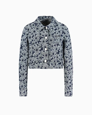 Emporio Armani - ASV denim jacket with all-over jacquard daisies from the Peace capsule collection, Woman, Patterned, Size: