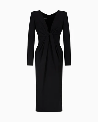 Emporio Armani - Technical-cady midi dress with torchon, Woman, Black, Size: