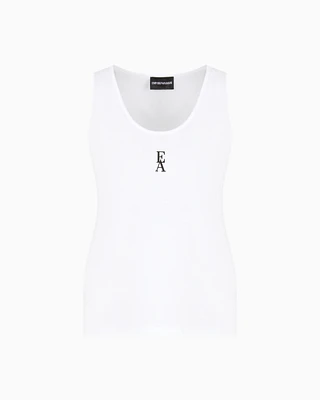 Emporio Armani - Stretch cotton jersey top with logo, Woman, White, Size: