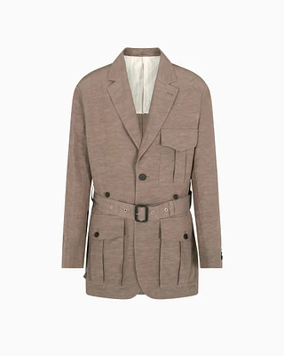 Emporio Armani - Linen-blend safari jacket, Man, Beige, Size: