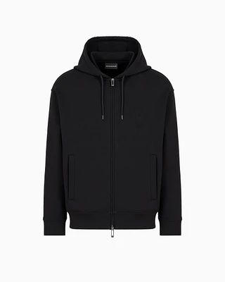 Emporio Armani - ASV Double-jersey hooded sweatshirt with zip and embossed eagle logo, Man, Black, Size: