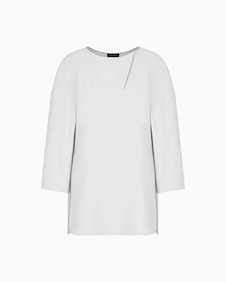 Emporio Armani - Technical cady blouse with laser cuts, Woman, Grey, Size: