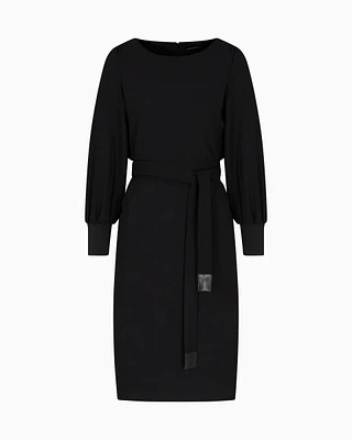 Emporio Armani - Fluid crêpe dress with belt, Woman, Black, Size: