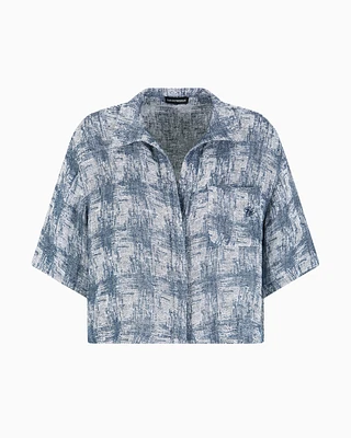Emporio Armani - Check linen gauze shirt, Woman, Navy Blue, Size: