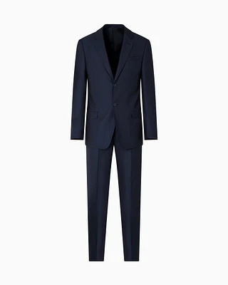 Emporio Armani - Single-breasted suit in micro-design high-twist virgin wool, Man, Blue, Size: 48_R