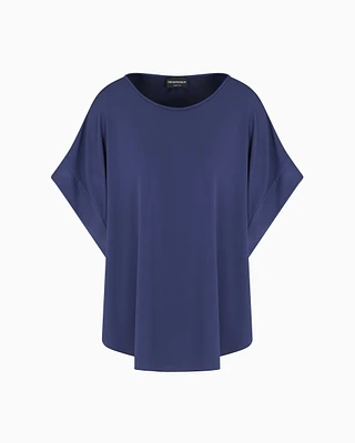 Emporio Armani - Oversized jumper viscose interlock with a crêpe feel, Woman, Blue, Size: