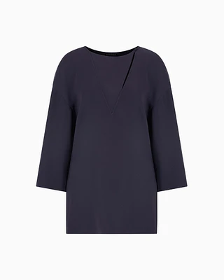 Emporio Armani - Technical cady blouse with laser cuts, Woman, Navy Blue, Size: