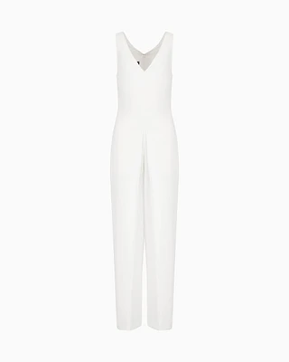 Emporio Armani - US Exclusive technical cady jumpsuit with oversized slit, Woman, White, Size: