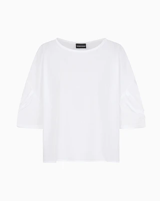 Emporio Armani - Poplin blouse with twisted sleeves, Woman, White, Size: