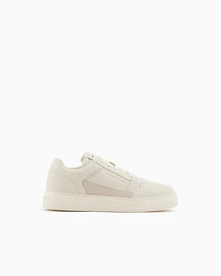 Emporio Armani - ASV regenerated-leather sneakers with stitching details, Man, White, Size: